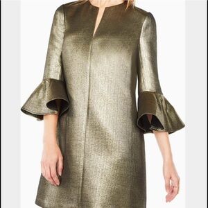 BCBGMaxAzria Gold Ruffled Bell Sleeve Dress